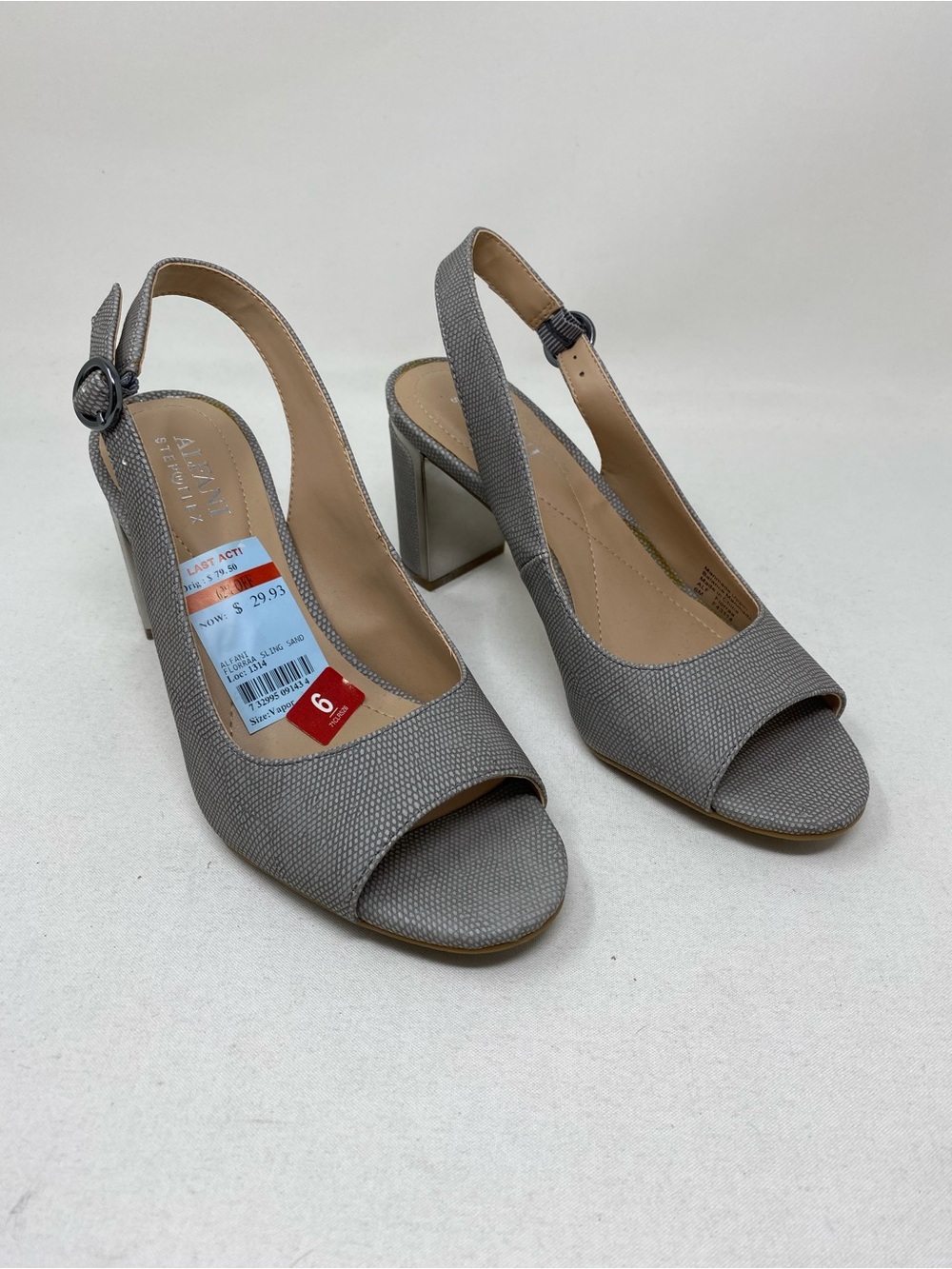 Alfani Florra Gray Textured Slingback Peep-Toe Block Heels Size 6